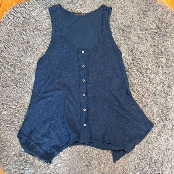 Cut Loose Asymmetrical Blue Lagenlook Linen Cotton Top Size M - Picture 1 of 5